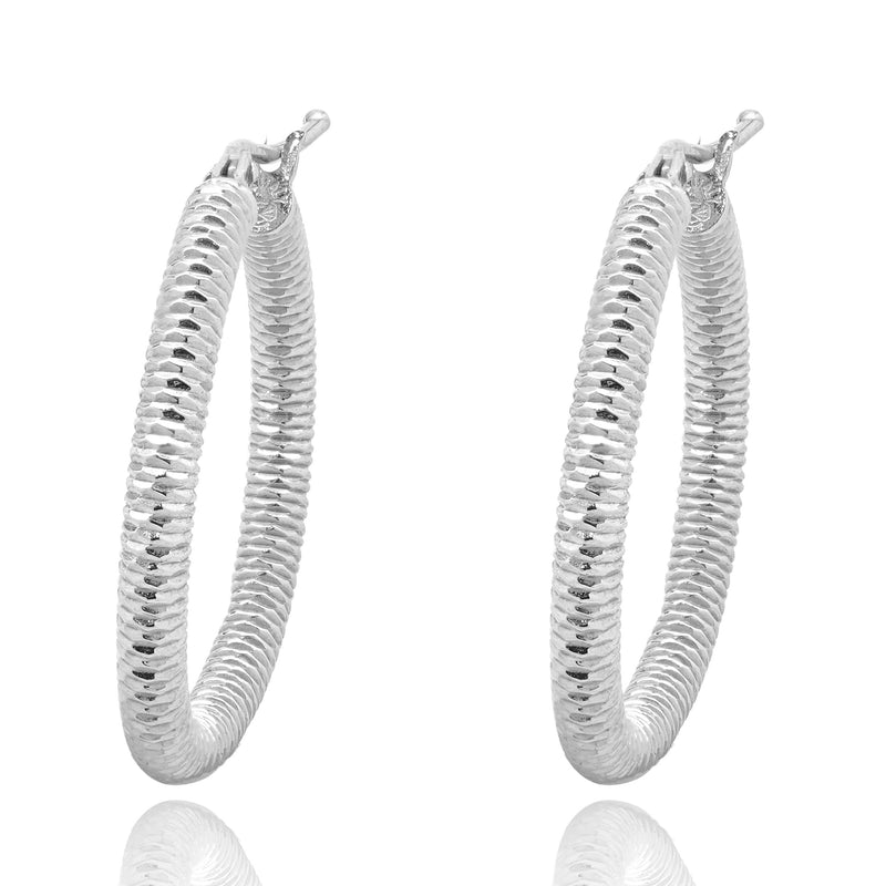 14 Karat White Gold Textured 25MM Hoop Earrings