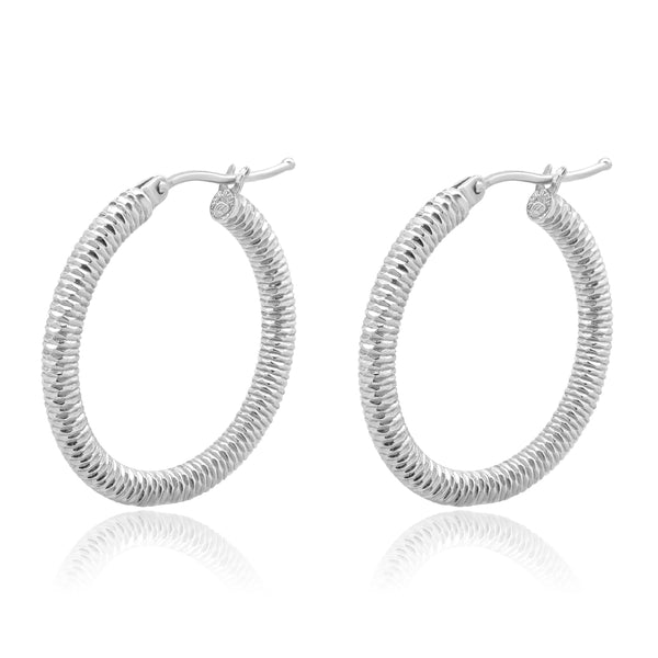 14 Karat White Gold Textured 25MM Hoop Earrings