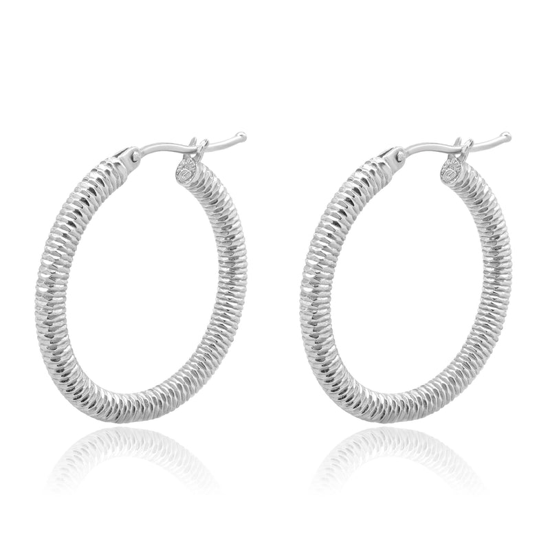 14 Karat White Gold Textured 25MM Hoop Earrings