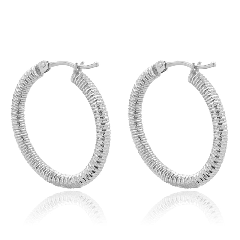 14 Karat White Gold Textured 25MM Hoop Earrings