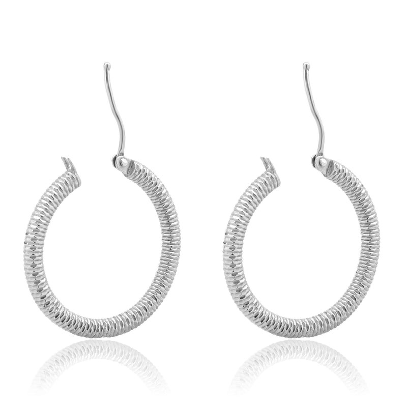 14 Karat White Gold Textured 25MM Hoop Earrings