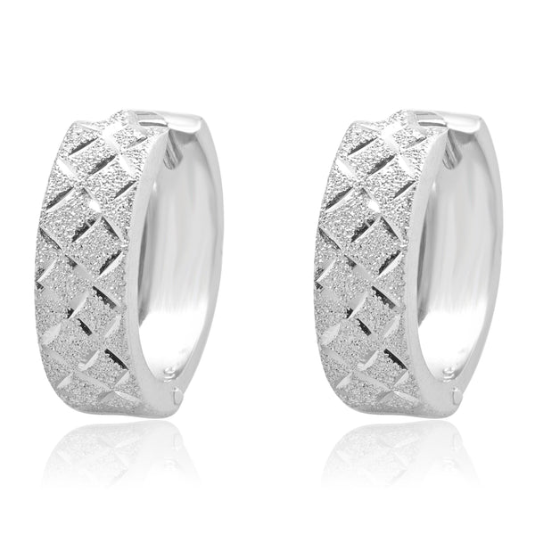 14 Karat White Gold Diamond Cut Hoop Earrings
