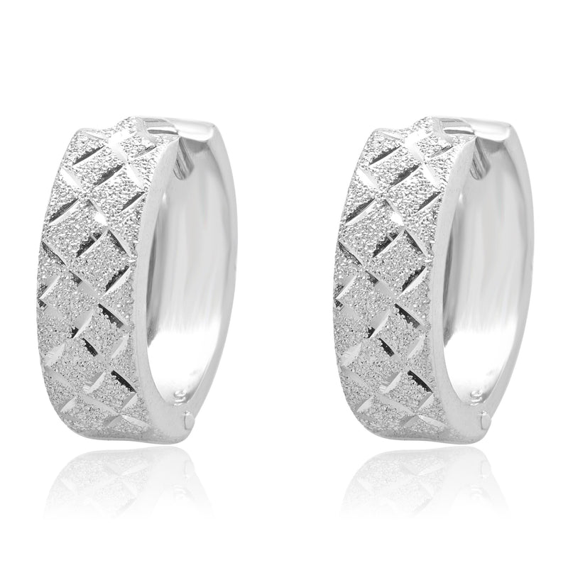 14 Karat White Gold Diamond Cut Hoop Earrings