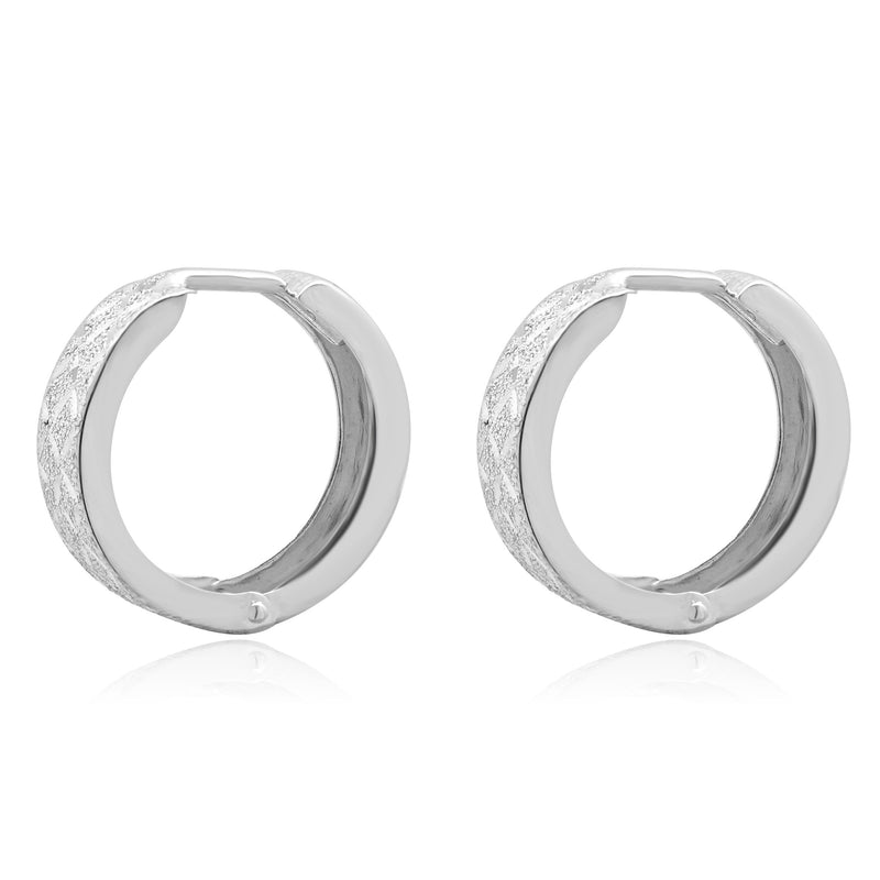 14 Karat White Gold Diamond Cut Hoop Earrings
