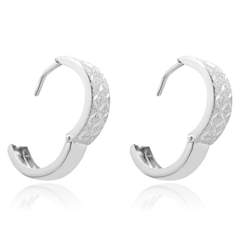 14 Karat White Gold Diamond Cut Hoop Earrings