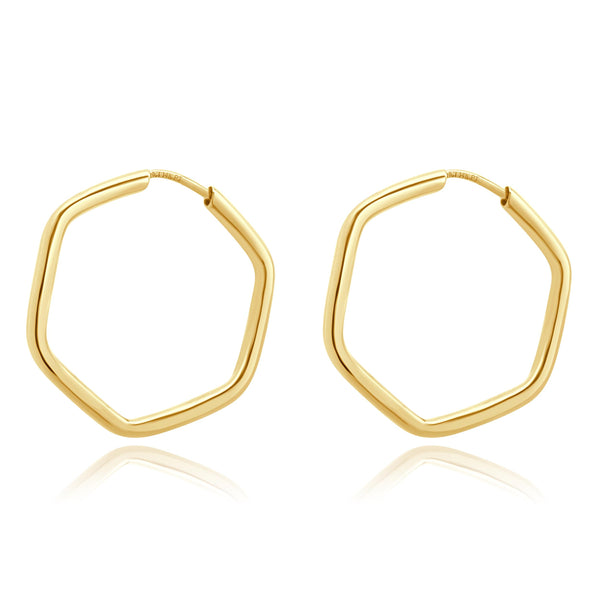 14 Karat Yellow Gold Hexagon Hoop Earrings