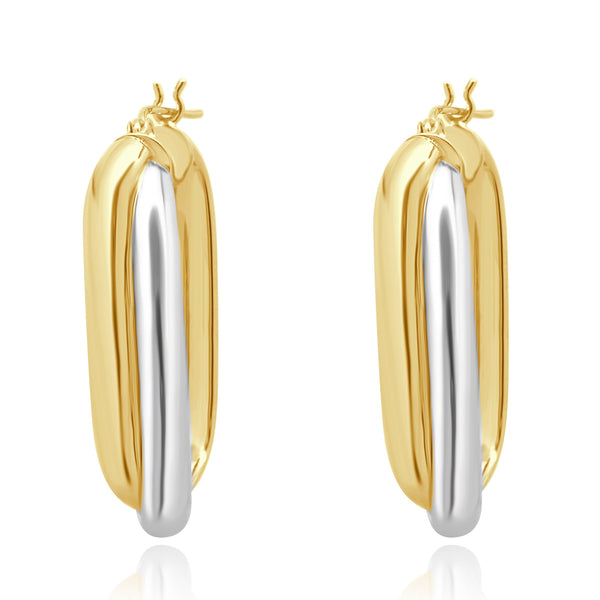 14 Karat Two Tone Double Oval Hoop Earrings