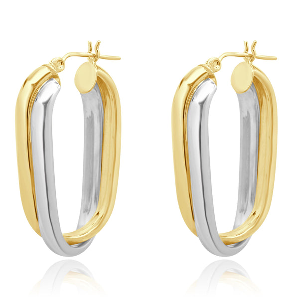 14 Karat Two Tone Double Oval Hoop Earrings