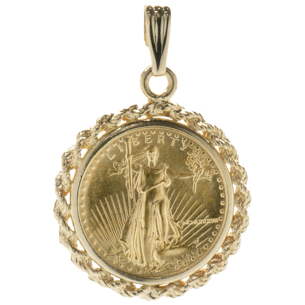 1 / 10th Liberty Coin in 14 Karat Yellow Gold Bezel