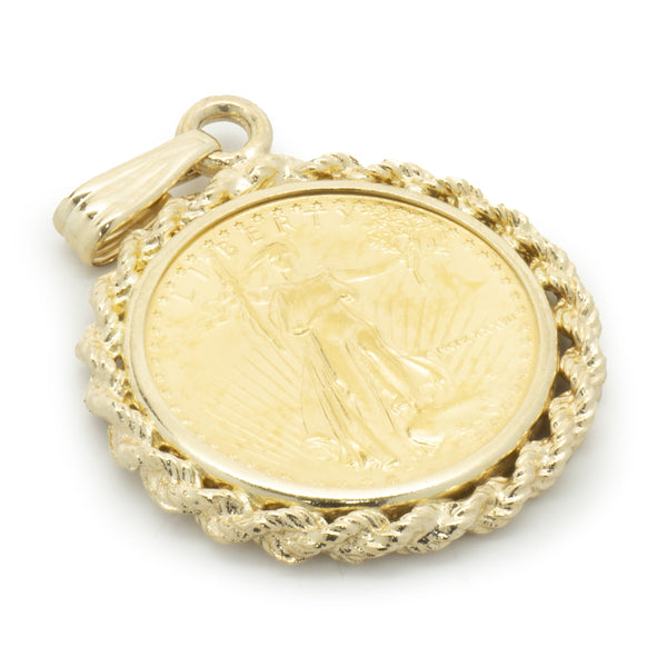 1 / 10th Liberty Coin in 14 Karat Yellow Gold Bezel