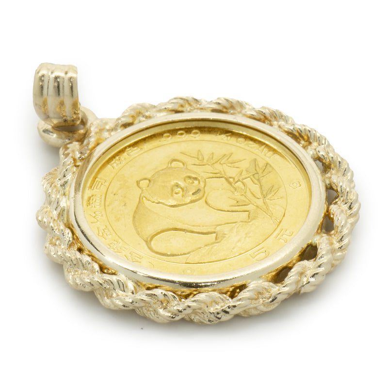 1 / 20th Panda Coin on 14 Karat Yellow Gold Bezel