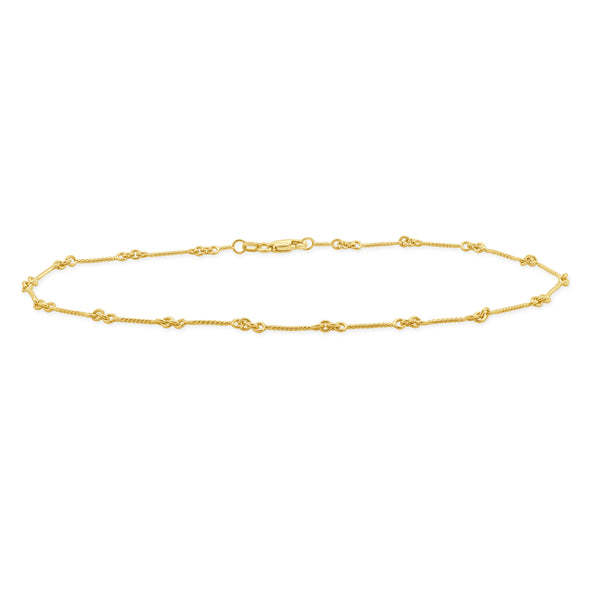 14 Karat Yellow Gold Twisted Wire Station Anklet