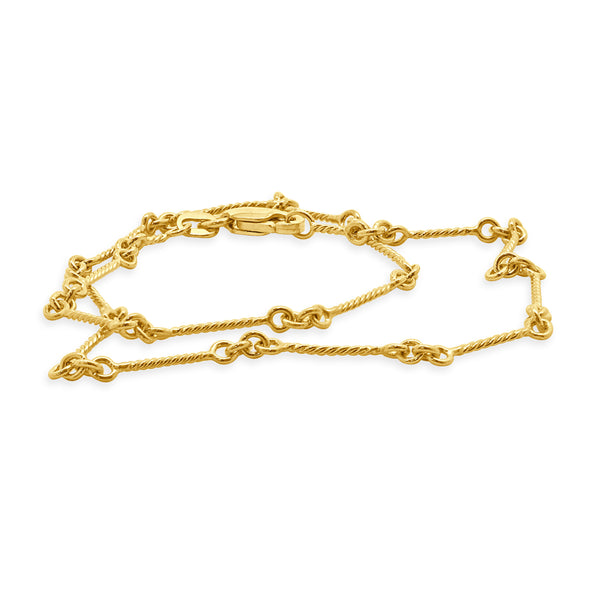 14 Karat Yellow Gold Twisted Wire Station Anklet