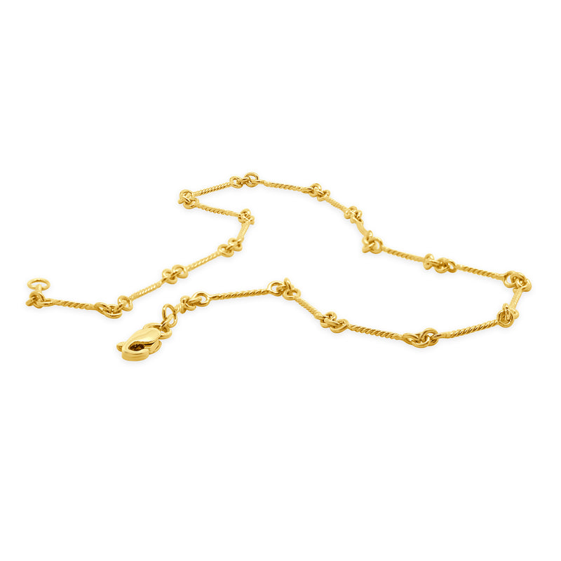 14 Karat Yellow Gold Twisted Wire Station Anklet