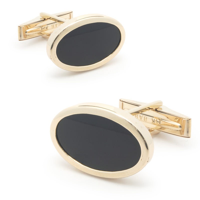 14 Karat Yellow Gold Oval Black Onyx Cufflinks