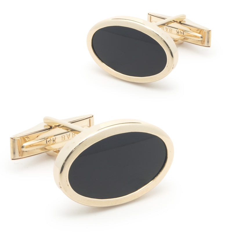 14 Karat Yellow Gold Oval Black Onyx Cufflinks