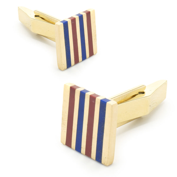 18 Karat Yellow Gold Lapis and Coral Cufflinks