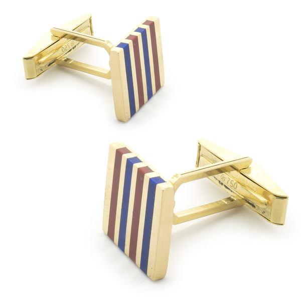 18 Karat Yellow Gold Lapis and Coral Cufflinks