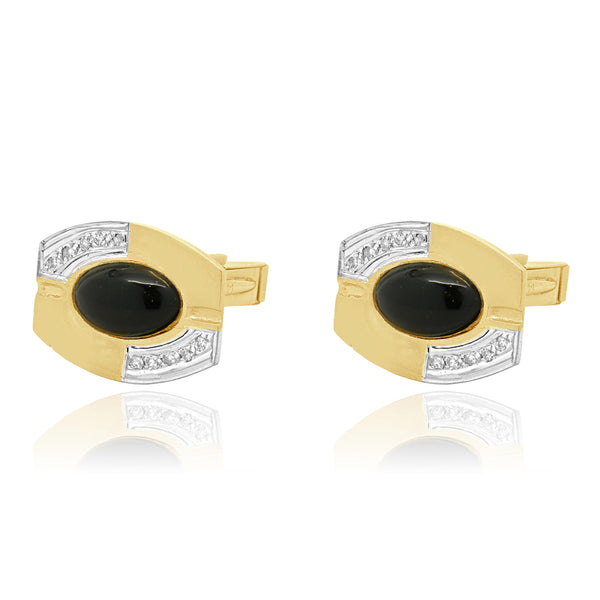 14 Karat Yellow Gold Vintage Onyx and Diamond Cufflinks