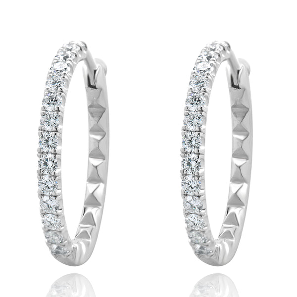Roberto Coin 18 Karat White Gold Small Diamond Hoop Earrings