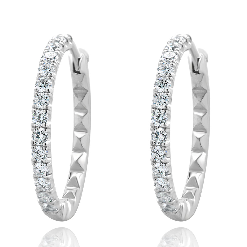 Roberto Coin 18 Karat White Gold Small Diamond Hoop Earrings
