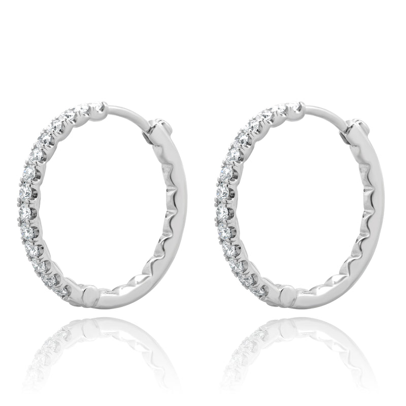 Roberto Coin 18 Karat White Gold Small Diamond Hoop Earrings
