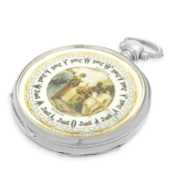 Pateck Geneve Silver Enamel Pocket Watch 45mm