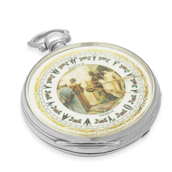 Pateck Geneve Silver Enamel Pocket Watch 45mm