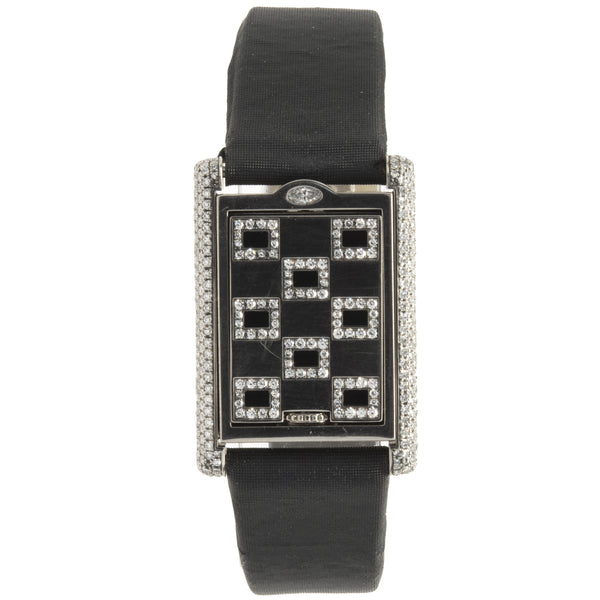 Cartier 18 Karat White Gold Tank Basculante Diamond and Black Onyx Flip Top