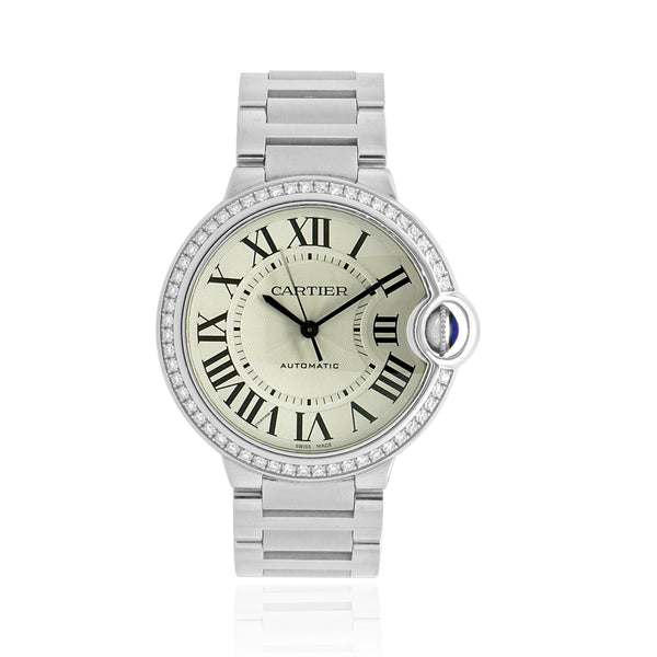 Cartier Stainless Steel Ballon Bleu With Diamond Bezel