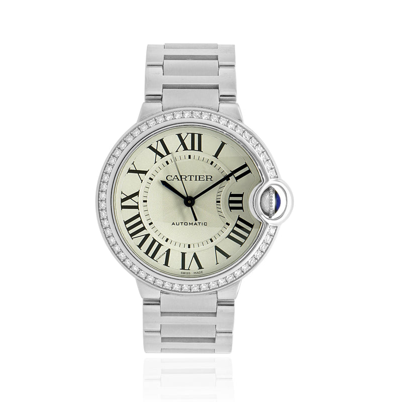 Cartier Stainless Steel Ballon Bleu With Diamond Bezel
