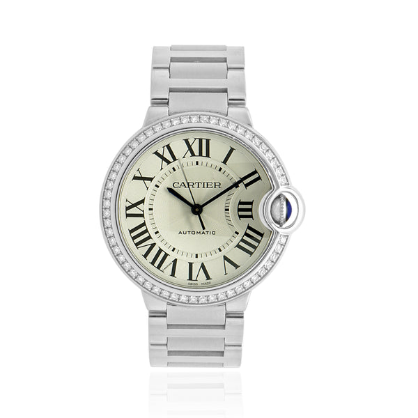 Cartier Stainless Steel Ballon Bleu With Diamond Bezel