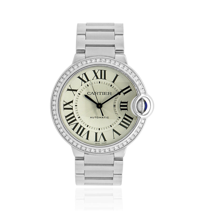 Cartier Stainless Steel Ballon Bleu With Diamond Bezel