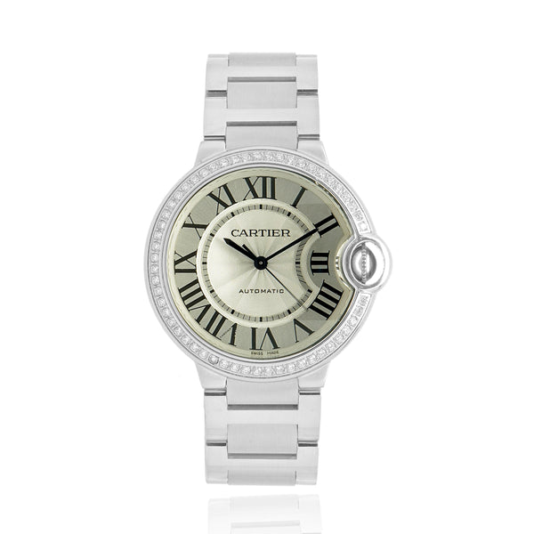 Cartier Stainless Steel Ballon Blue Diamond Bezel 36mm