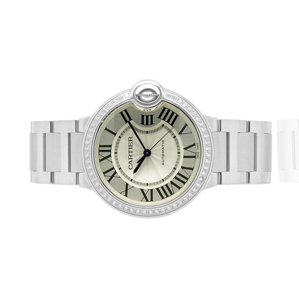 Cartier Stainless Steel Ballon Blue Diamond Bezel 36mm