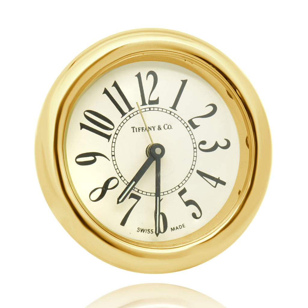 Tiffany & Co. Round Brass Desk Alarm Clock Swiss Quartz – The
