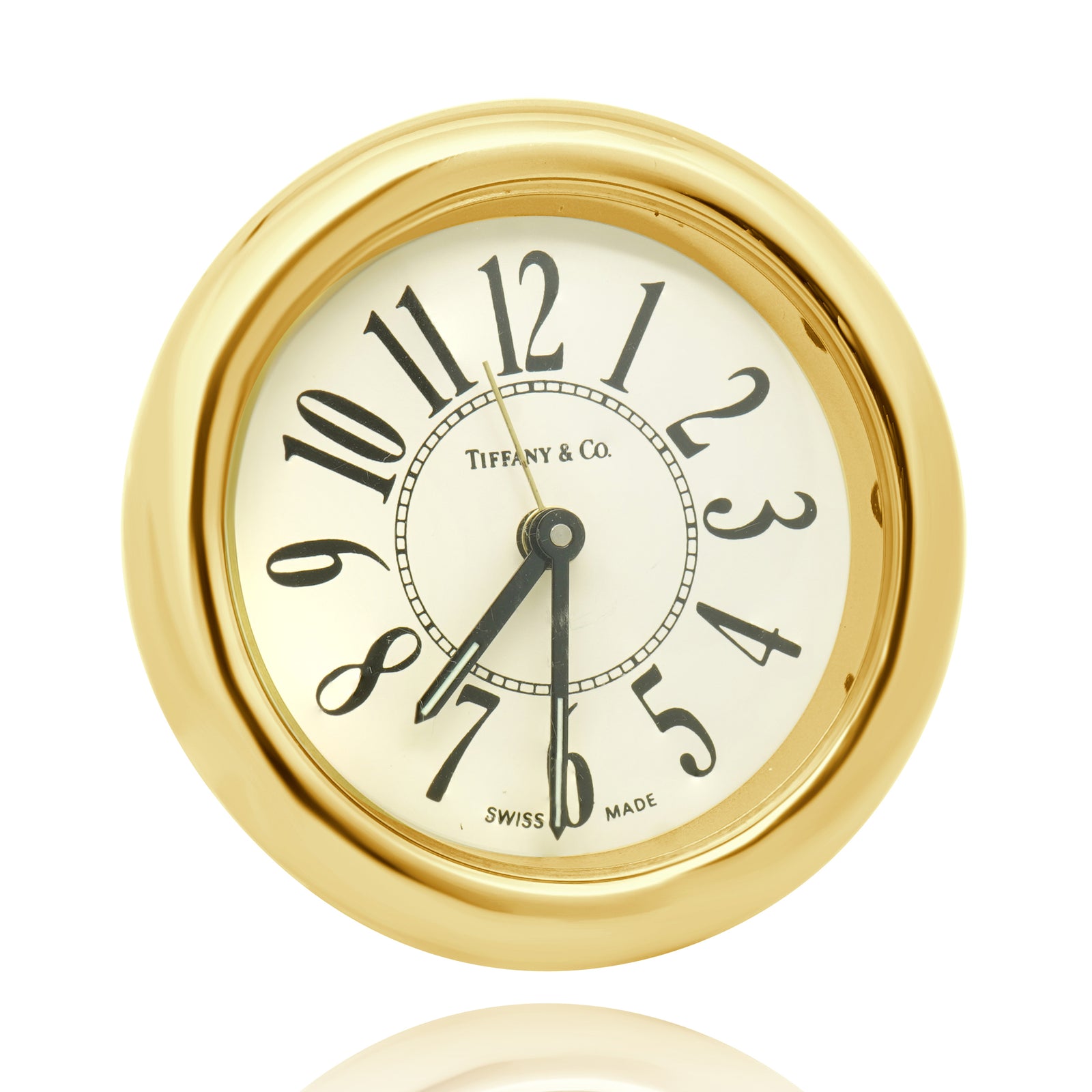 Tiffany & Co. Round Brass Desk Alarm Clock Swiss Quartz – The