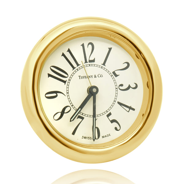 Tiffany & Co. Round Brass Desk Alarm Clock Swiss Quartz