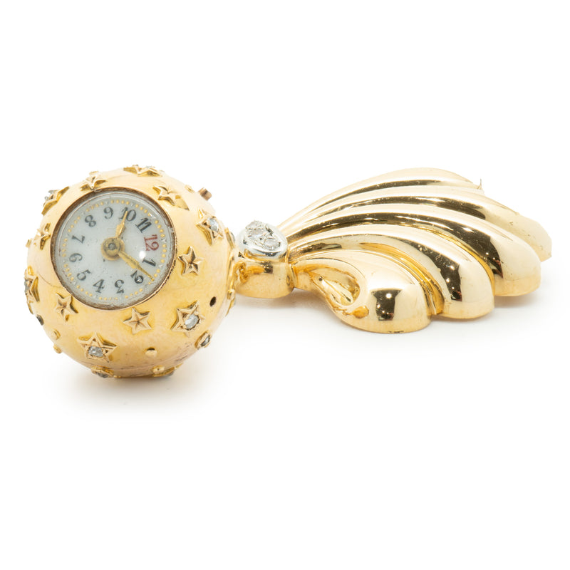 Carl Bucherer 18 Karat Yellow Gold Vintage Fan Pin with Ball Watch Drop