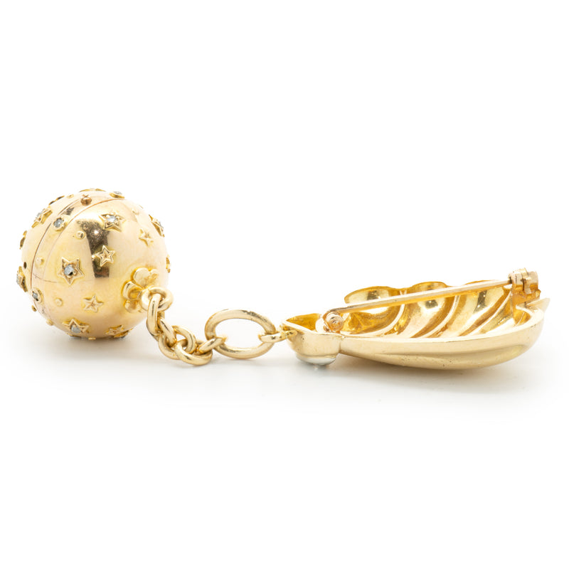 Carl Bucherer 18 Karat Yellow Gold Vintage Fan Pin with Ball Watch Drop