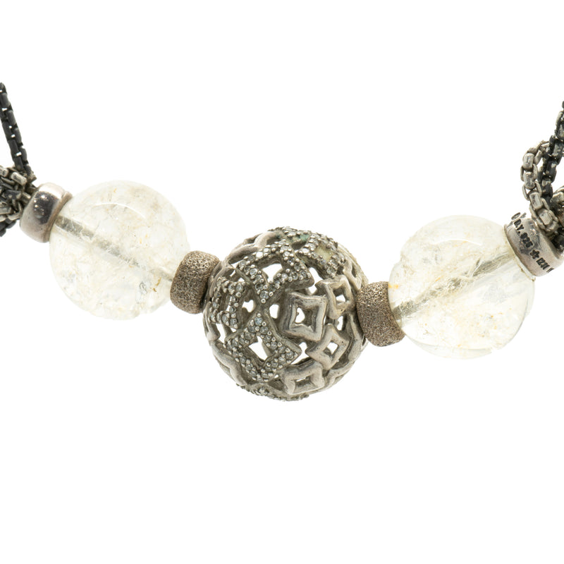 David Yurman Sterling Silver Eight Strand Diamond Quatrefoil Necklace