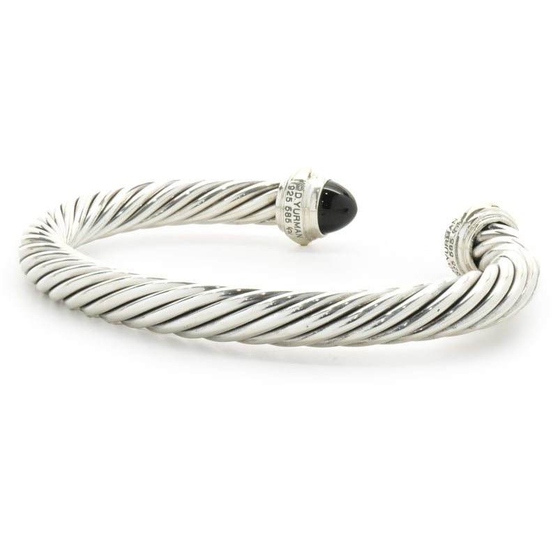 David Yurman Sterling Silver & 14 Karat Yellow Onyx Cable Cuff Bracelet