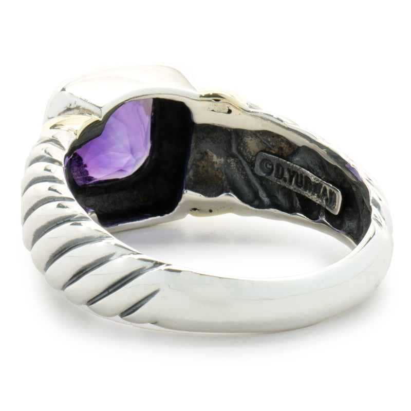 David Yurman Sterling Silver & 14 Karat Yellow Gold Amethyst Classic Cable Collection Ring
