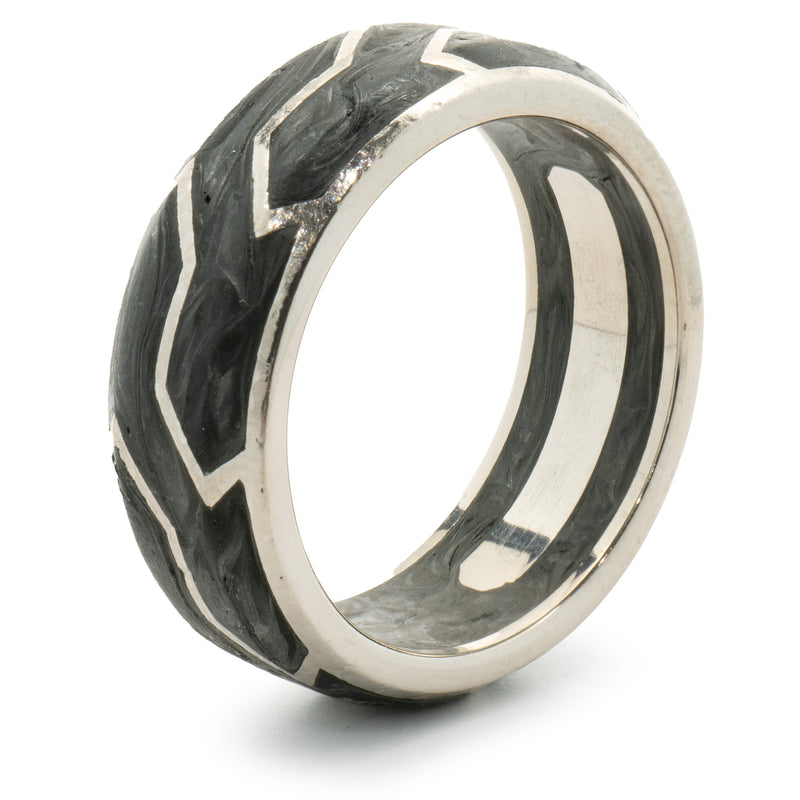 David Yurman 18 Karat White Gold Forged Carbon 8MM Band