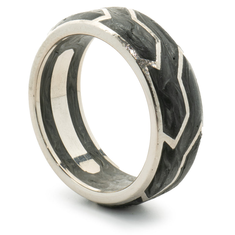 David Yurman 18 Karat White Gold Forged Carbon 8MM Band