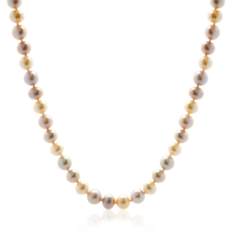 David Yurman 18 Karat Yellow Gold Pastel Pink and Ivory Opera Length Pearl Necklace
