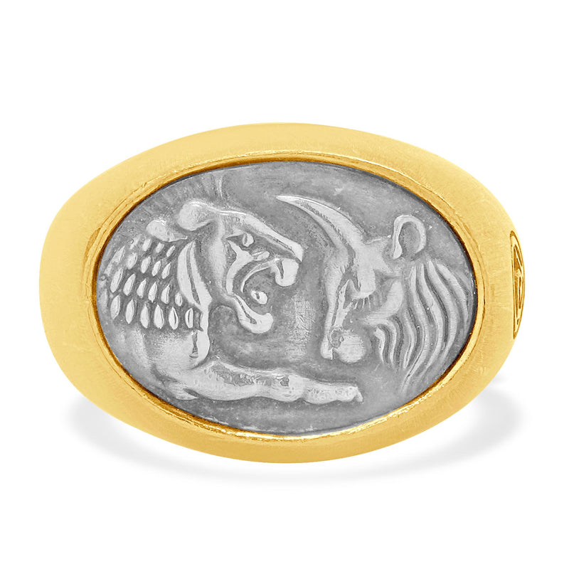 David Yurman 22 Karat Yellow Gold and Sterling Silver Petrvs Lion and Ox Ring