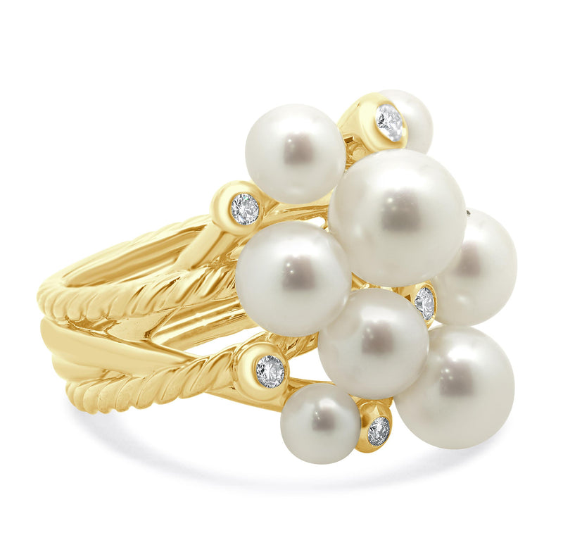 David Yurman 18 Karat Yellow Gold Pearl and Diamond Cable Cluster Ring