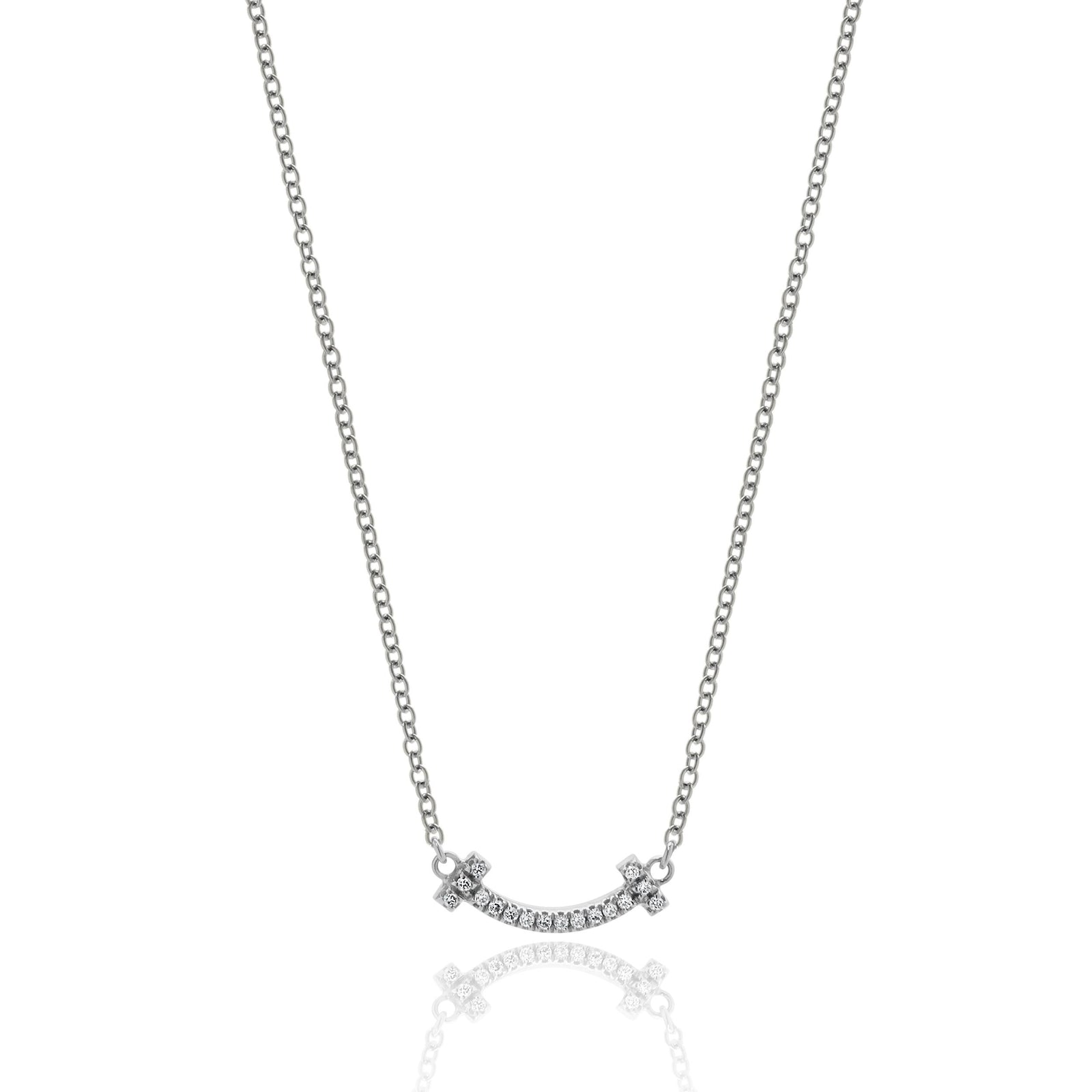 Tiffany & Co. 18 Karat White Gold T Smile Diamond Necklace – The