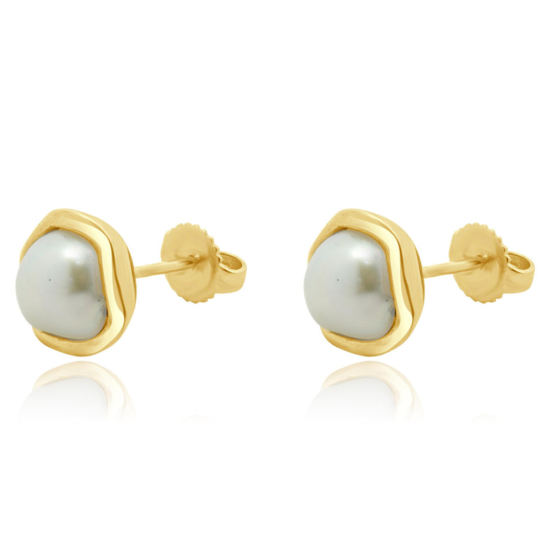 Tiffany & Co. 18 Karat Yellow Gold Bezel Set Pearl Stud Earrings